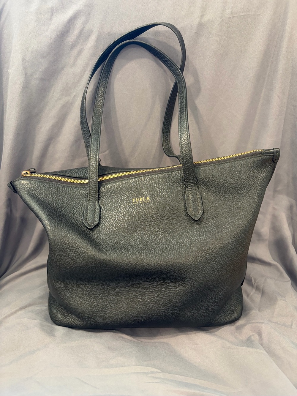Furla Black Pebbled Leather Zip-Top Tote